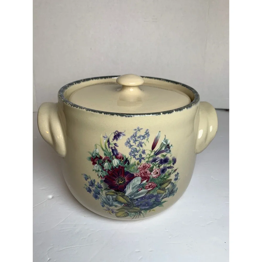 Home & Garden Party Ltd 2004 Floral Stoneware Cottagecore Cookie Jar Made USA